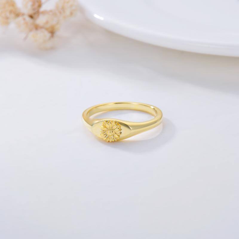 Anillo Girasol Plata de Ley con baño de Oro Amarillo-3