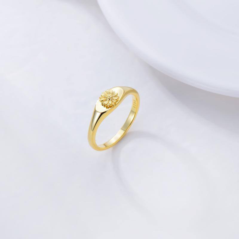 Anillo Girasol Plata de Ley con baño de Oro Amarillo-4