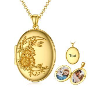 Sterling Silver with Yellow Gold Plated Sunflower Round Personalized Engraving Photo Locket Necklace-43