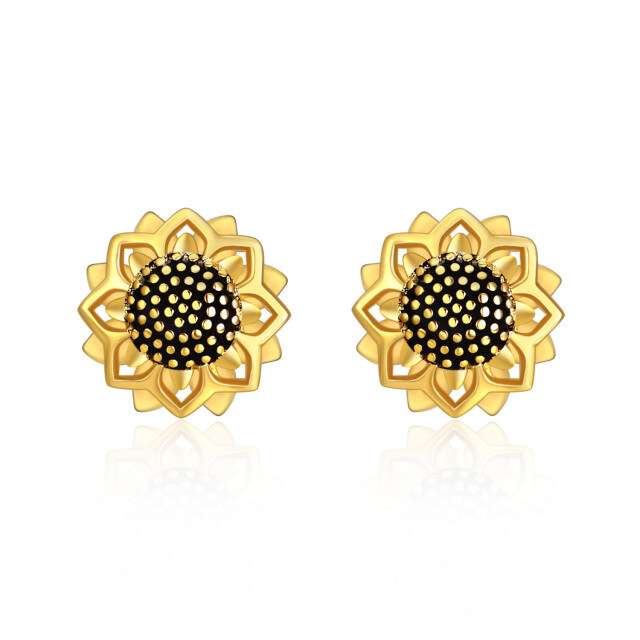 Sterling Silver with Yellow Gold Plated Sunflower Stud Earrings-1