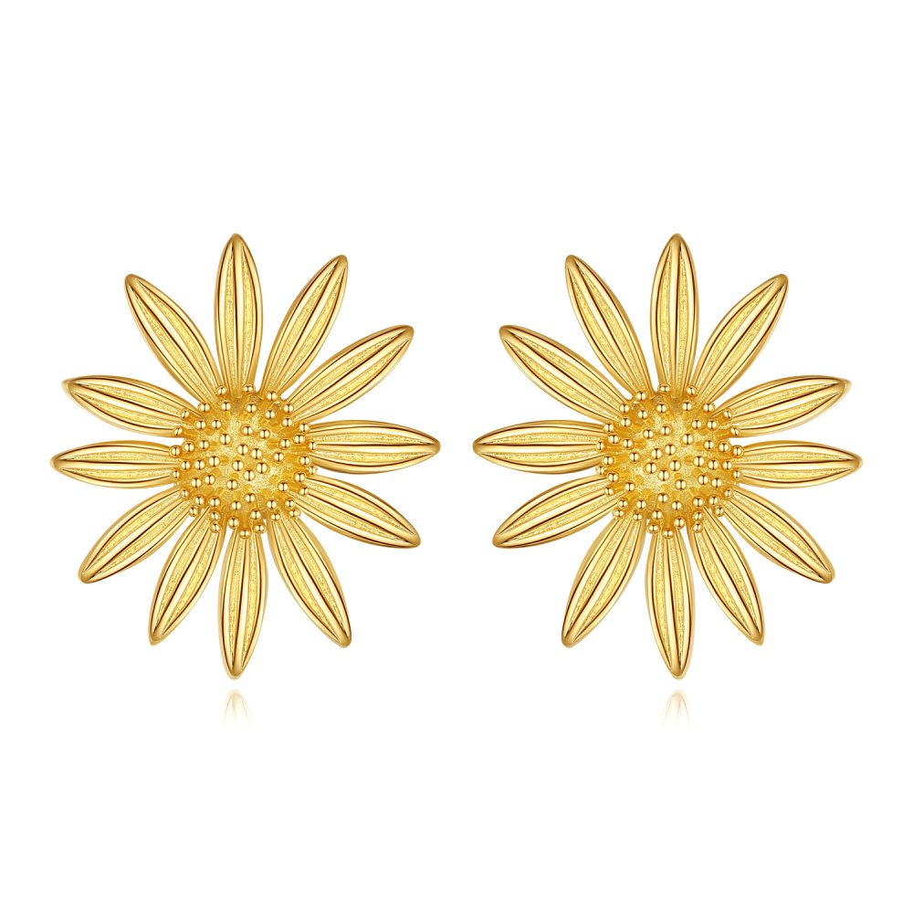 Sterling Silver with Yellow Gold Plated Sunflower Stud Earrings-1