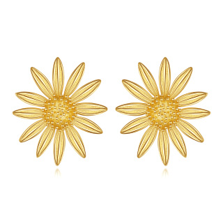 Sterling Silver with Yellow Gold Plated Sunflower Stud Earrings-17