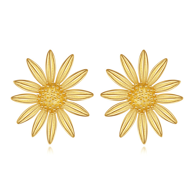 Sterling Silver with Yellow Gold Plated Sunflower Stud Earrings-1