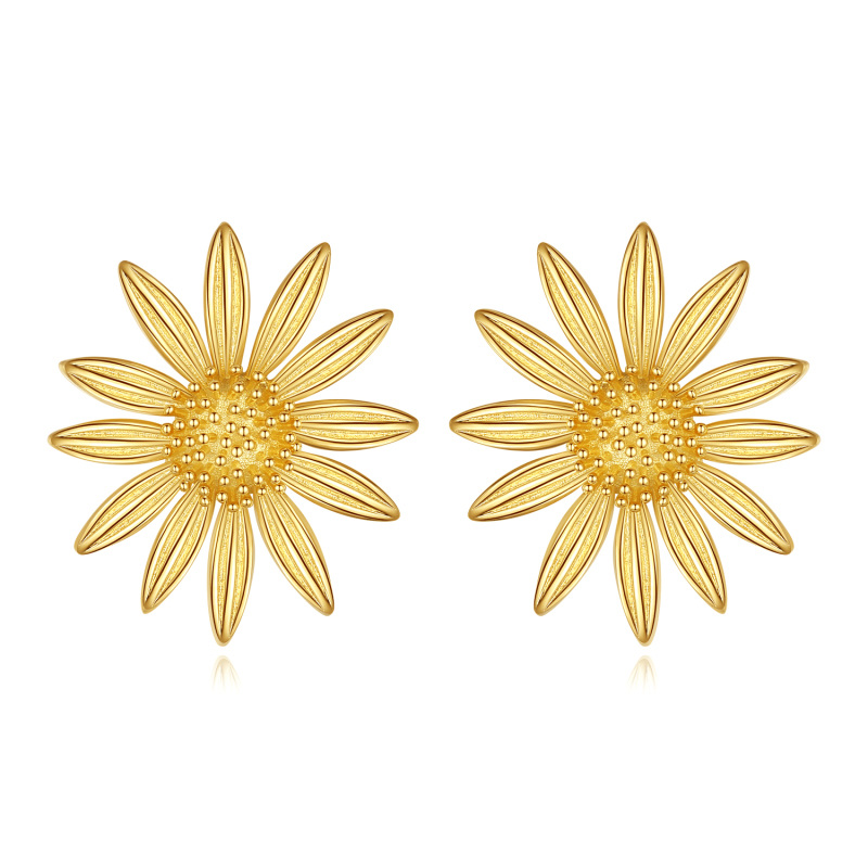 Sterling Silver with Yellow Gold Plated Sunflower Stud Earrings-5