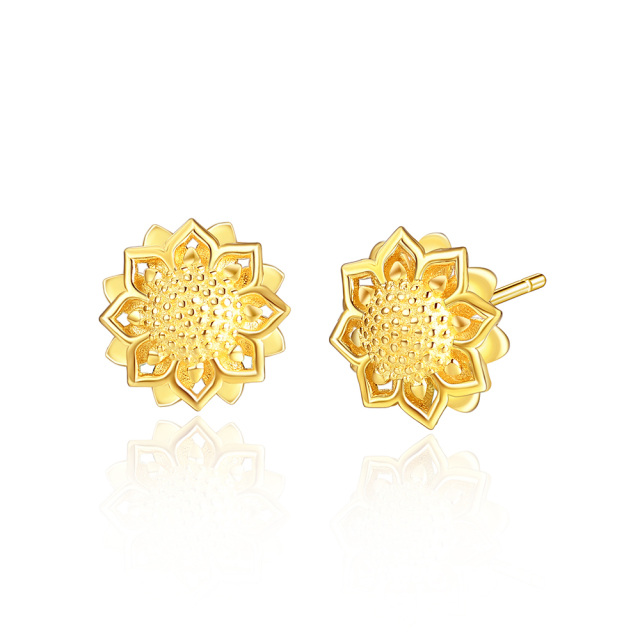 Sterling Silver with Yellow Gold Plated Sunflower Stud Earrings-3