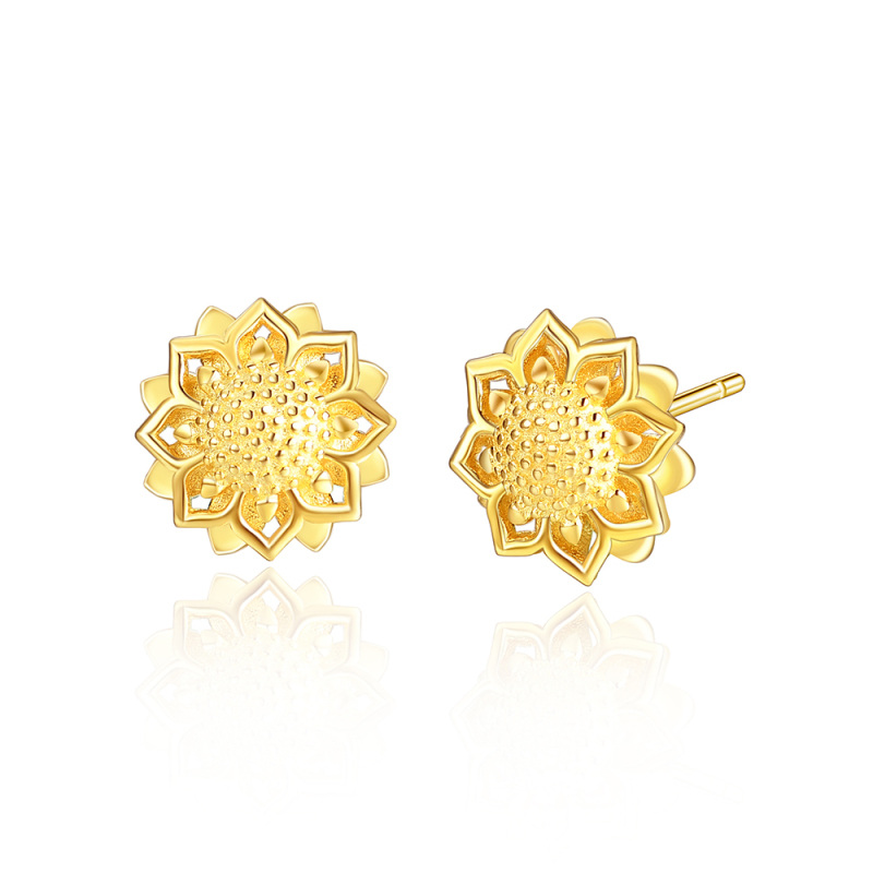 Sterling Silver with Yellow Gold Plated Sunflower Stud Earrings-7