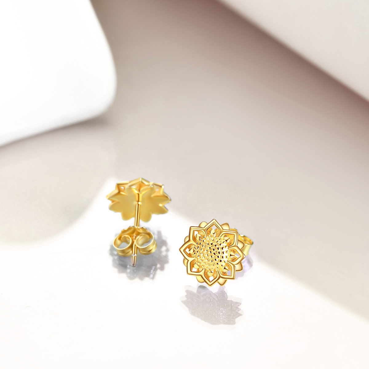 Sterling Silver with Yellow Gold Plated Sunflower Stud Earrings-3