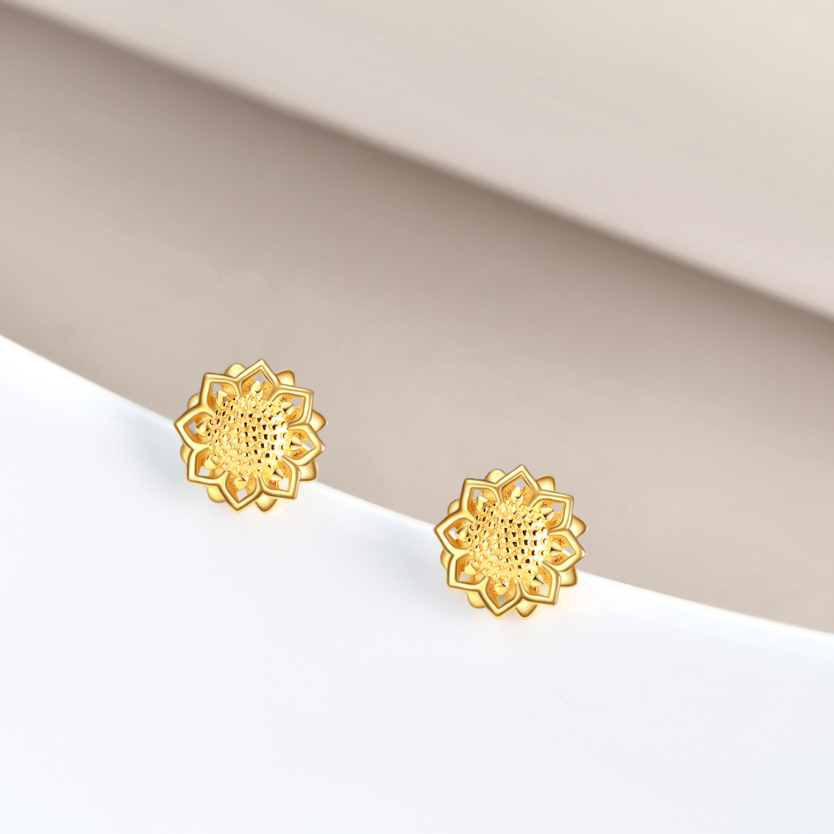 Sterling Silver with Yellow Gold Plated Sunflower Stud Earrings-4