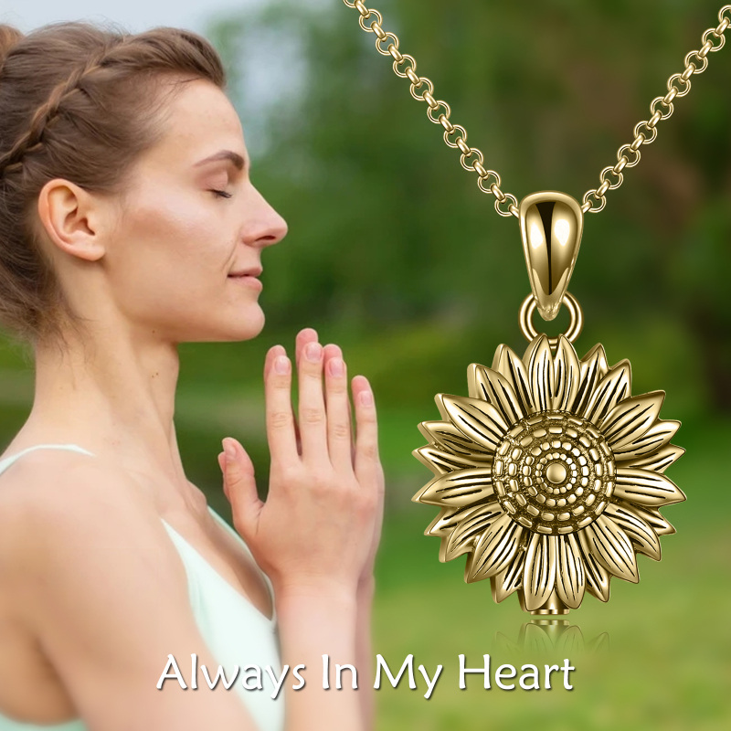 Urnenhalskette für Asche aus Sterlingsilber mit Gelbgoldbeschichtung und Sonnenblumenmotiv-6