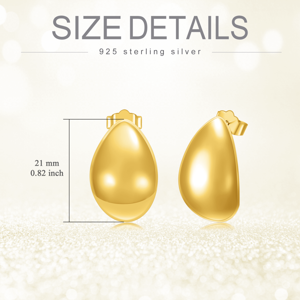 Sterling Silber mit Gelbgold plattiert Teardrop Chunky Ohrstecker-5