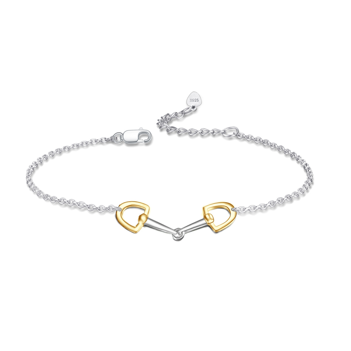 Zweifarbiges Armband mit Hufeisenanhänger aus Sterlingsilber mit Gelbgoldbeschichtung für Damen-1