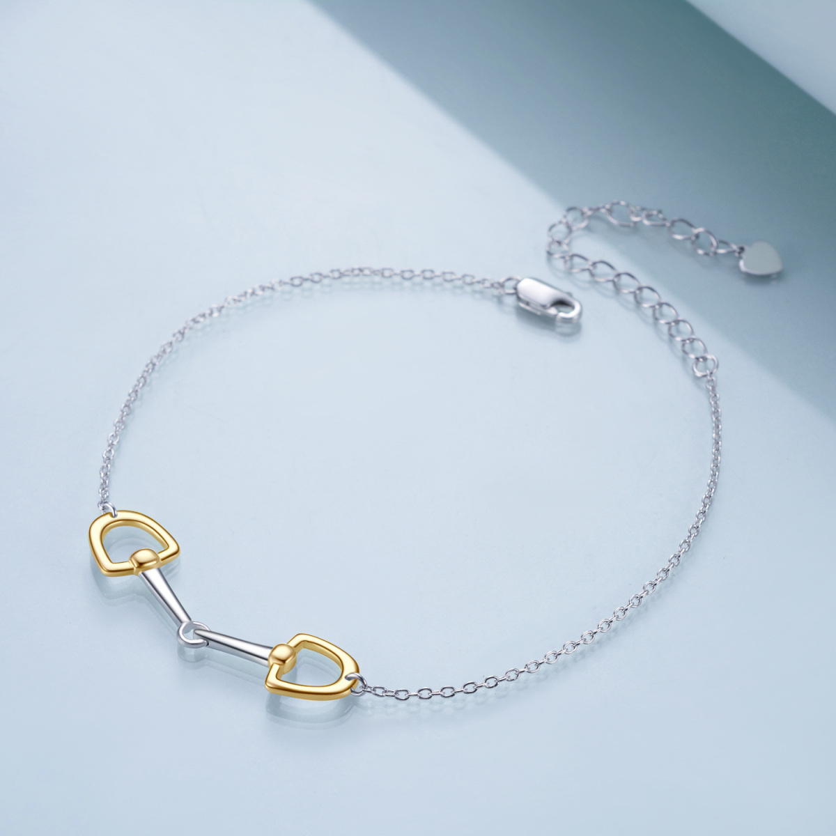 Pulsera de plata de ley con colgante de herradura de dos tonos bañada en oro amarillo para mujer-4