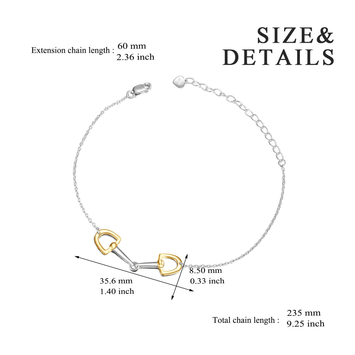 Sterling Silver With Yellow Gold Plated Two-tone Horseshoe Pendant Bracelet for Women-5