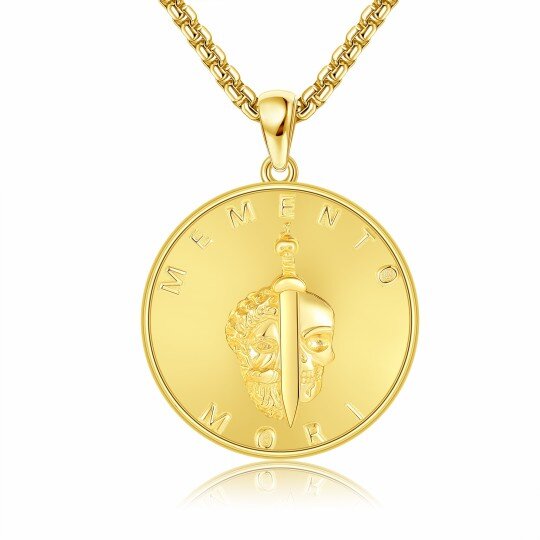 Collar con colgante de moneda de calavera de árbol de la vida chapado en oro amarillo de plata de ley para hombre