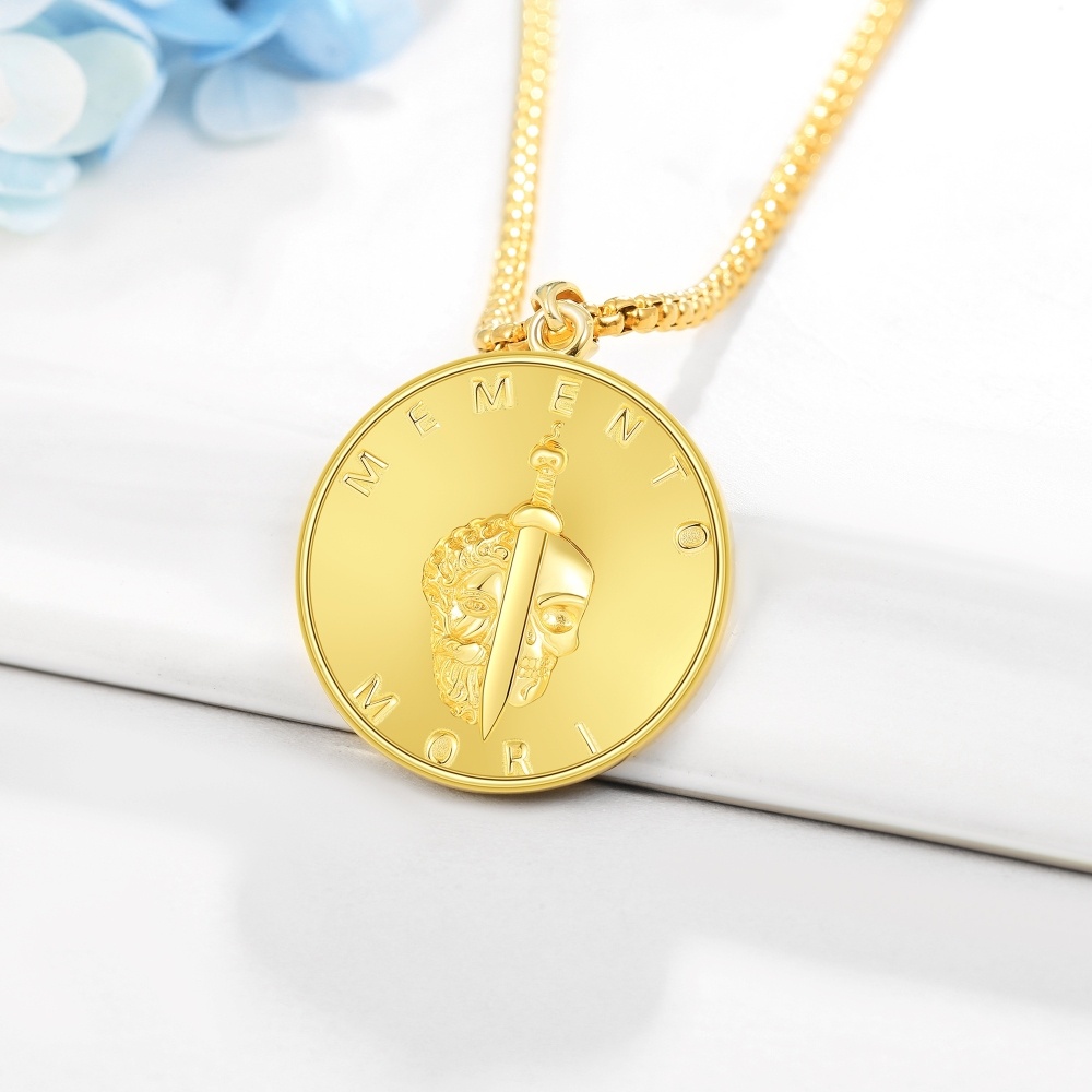Collana da uomo in argento sterling con ciondolo a forma di teschio albero della vita placcato in oro giallo-3