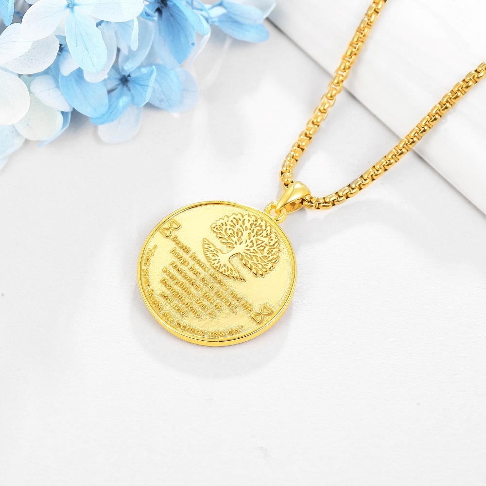 Collana da uomo in argento sterling con ciondolo a forma di teschio albero della vita placcato in oro giallo-4