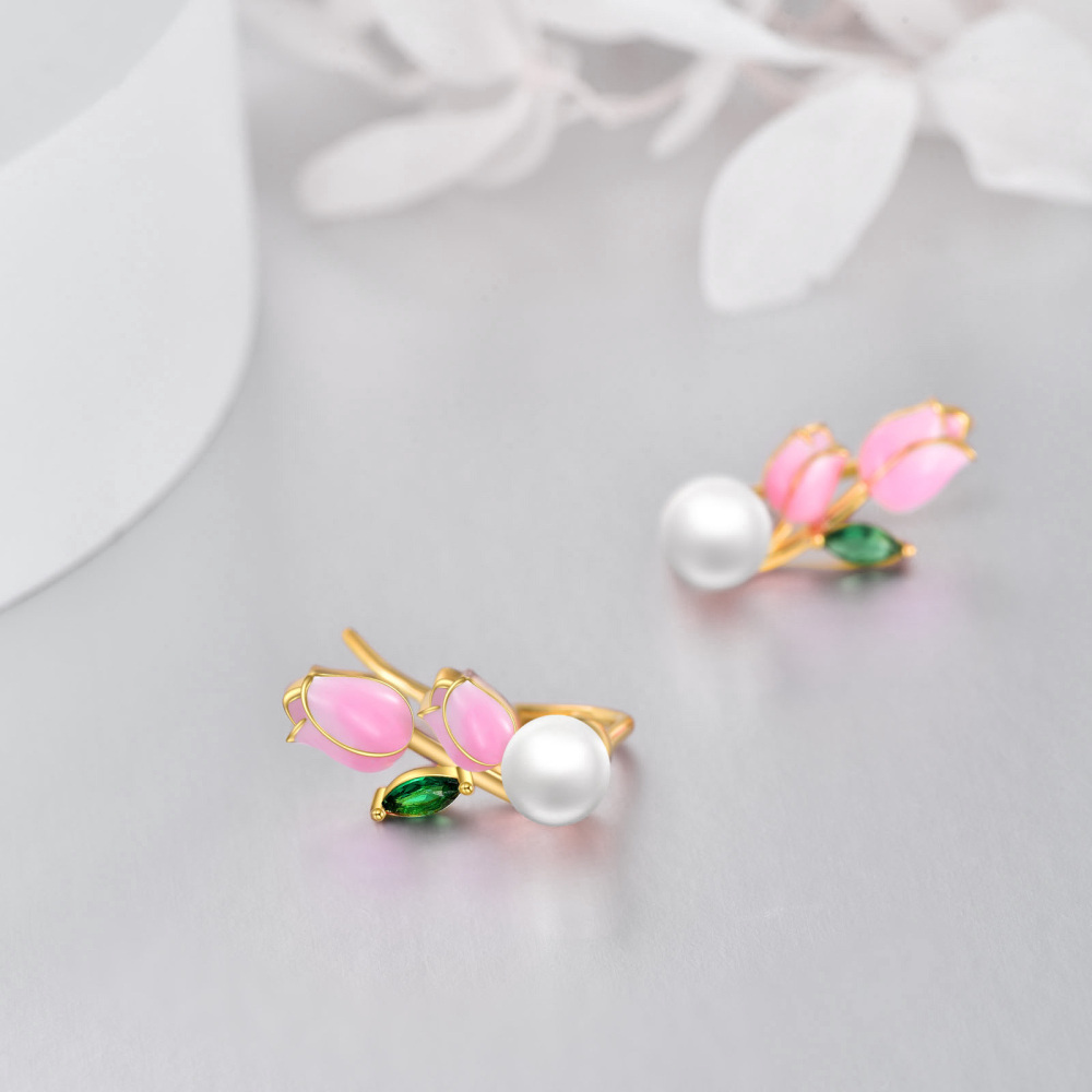 Sterling Silver with Yellow Gold Plated Tulip Stud Earrings-4