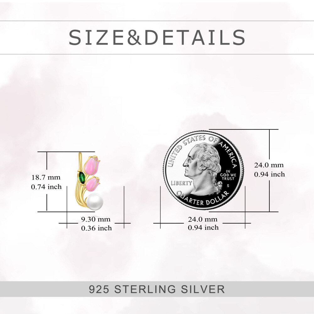 Sterling Silver with Yellow Gold Plated Tulip Stud Earrings-5
