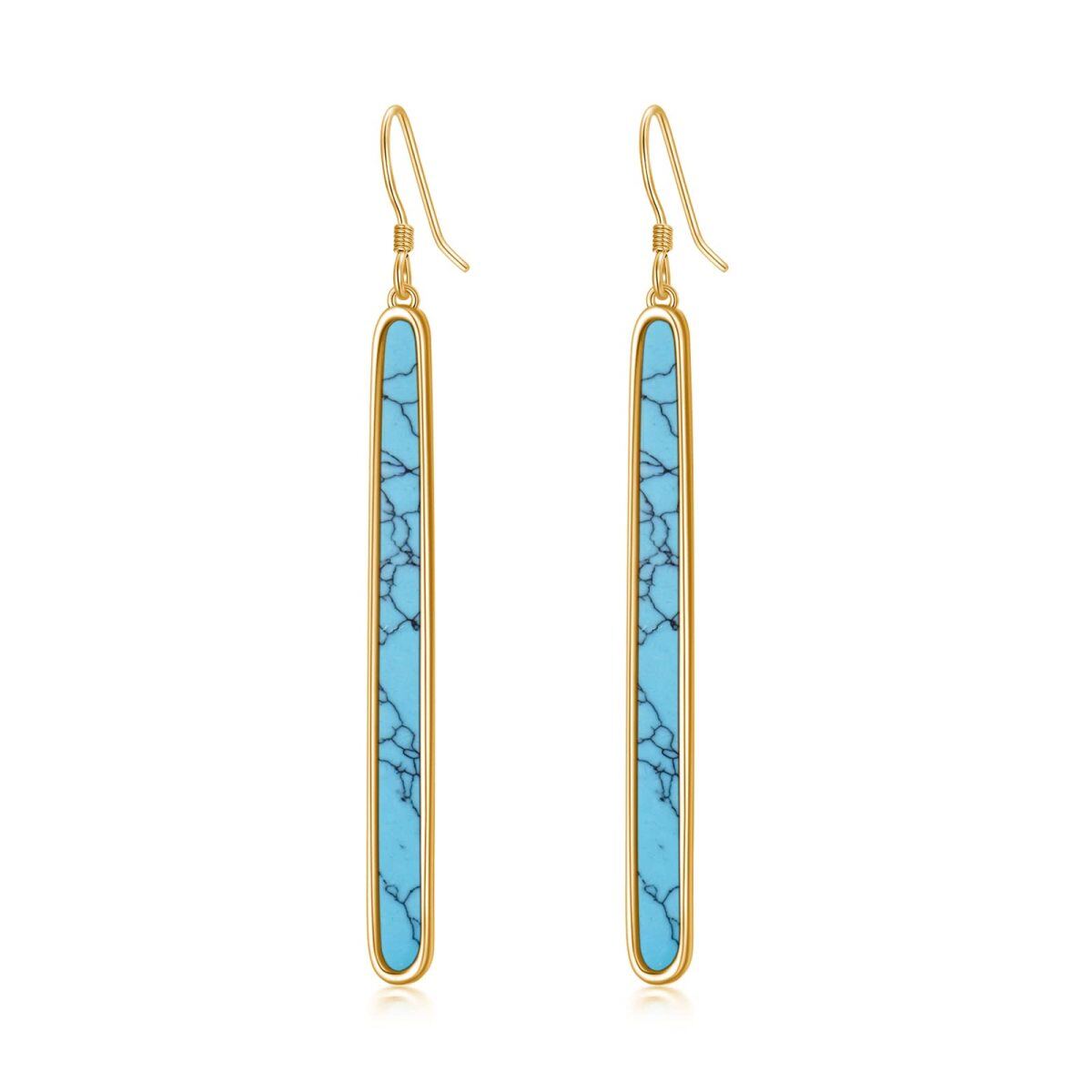 Sterling Silver with Yellow Gold Plated Turquoise Bar Drop Earrings-1