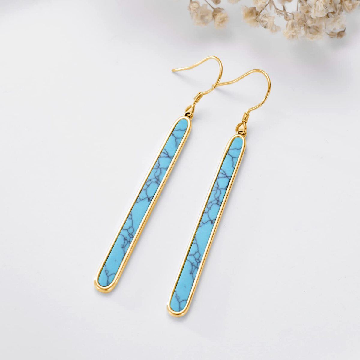 Sterling Silver with Yellow Gold Plated Turquoise Bar Drop Earrings-3