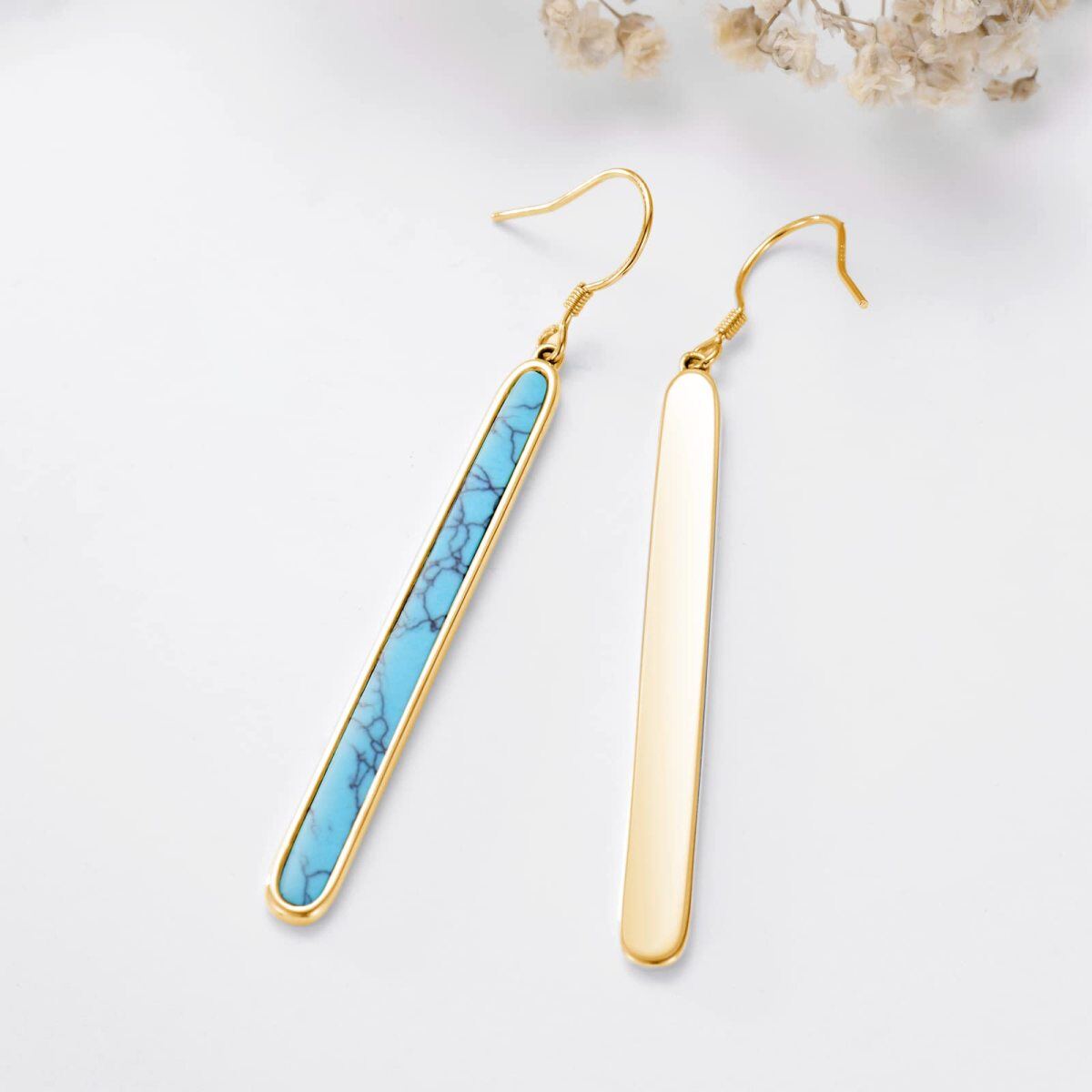 Sterling Silver with Yellow Gold Plated Turquoise Bar Drop Earrings-4