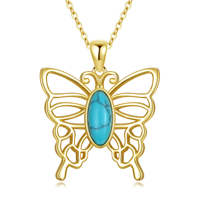 Sterling Silver with Yellow Gold Plated Turquoise Butterfly Pendant Necklace-2