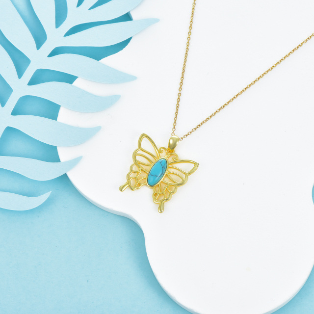 Sterling Silver with Yellow Gold Plated Turquoise Butterfly Pendant Necklace-3