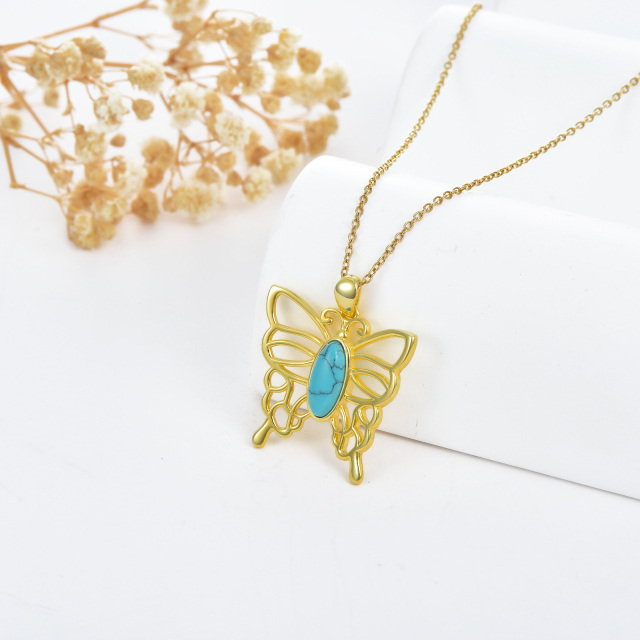 Sterling Silver with Yellow Gold Plated Turquoise Butterfly Pendant Necklace-4