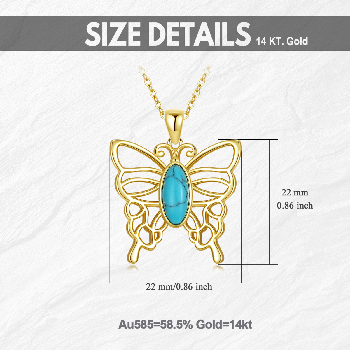 Collier pendentif papillon en argent sterling et turquoise plaqué or jaune-5