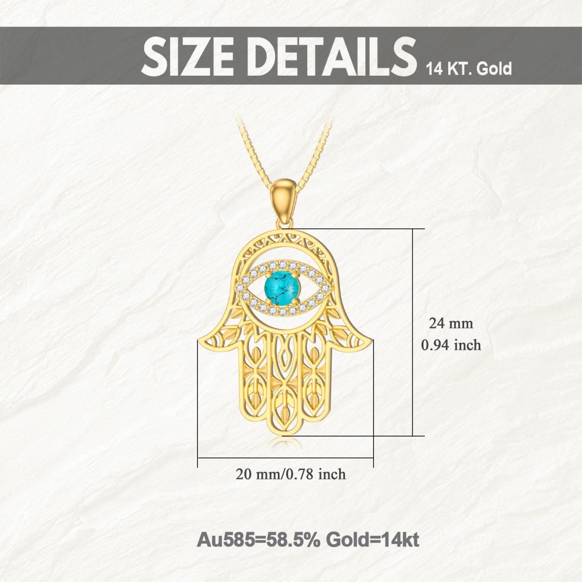 Collar Colgante de Plata de Ley con Oro Amarillo Turquesa Mal de Ojo y Mano Hamsa-5