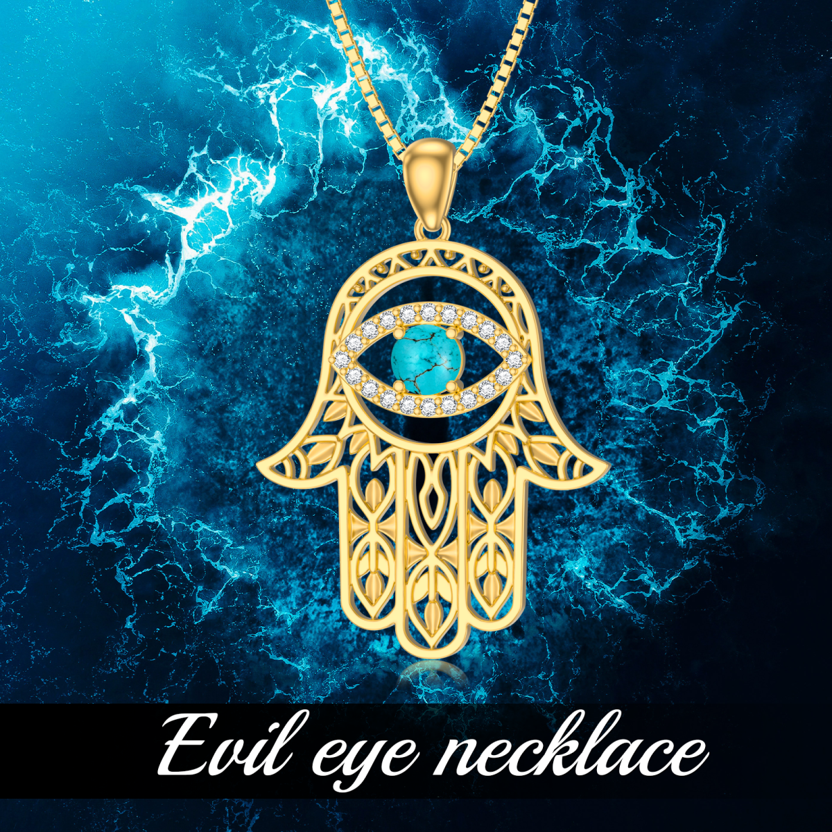 Collar Colgante de Plata de Ley con Oro Amarillo Turquesa Mal de Ojo y Mano Hamsa-6