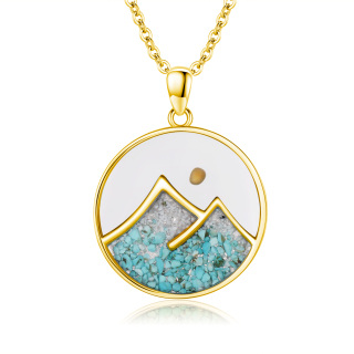 Sterling Silver with Yellow Gold Plated Turquoise Mountains & Mustard Seeds Pendant Necklace-1