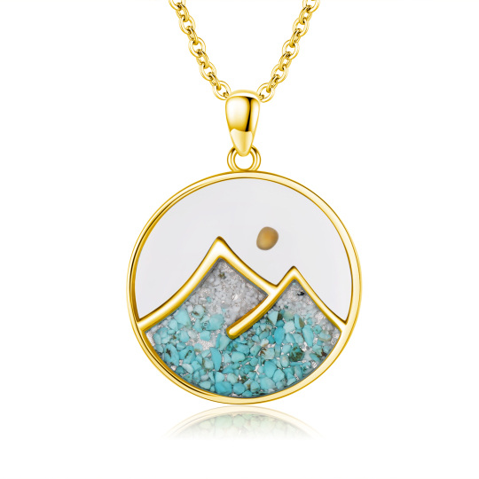 Sterling Silver with Yellow Gold Plated Turquoise Mountains & Mustard Seeds Pendant Necklace