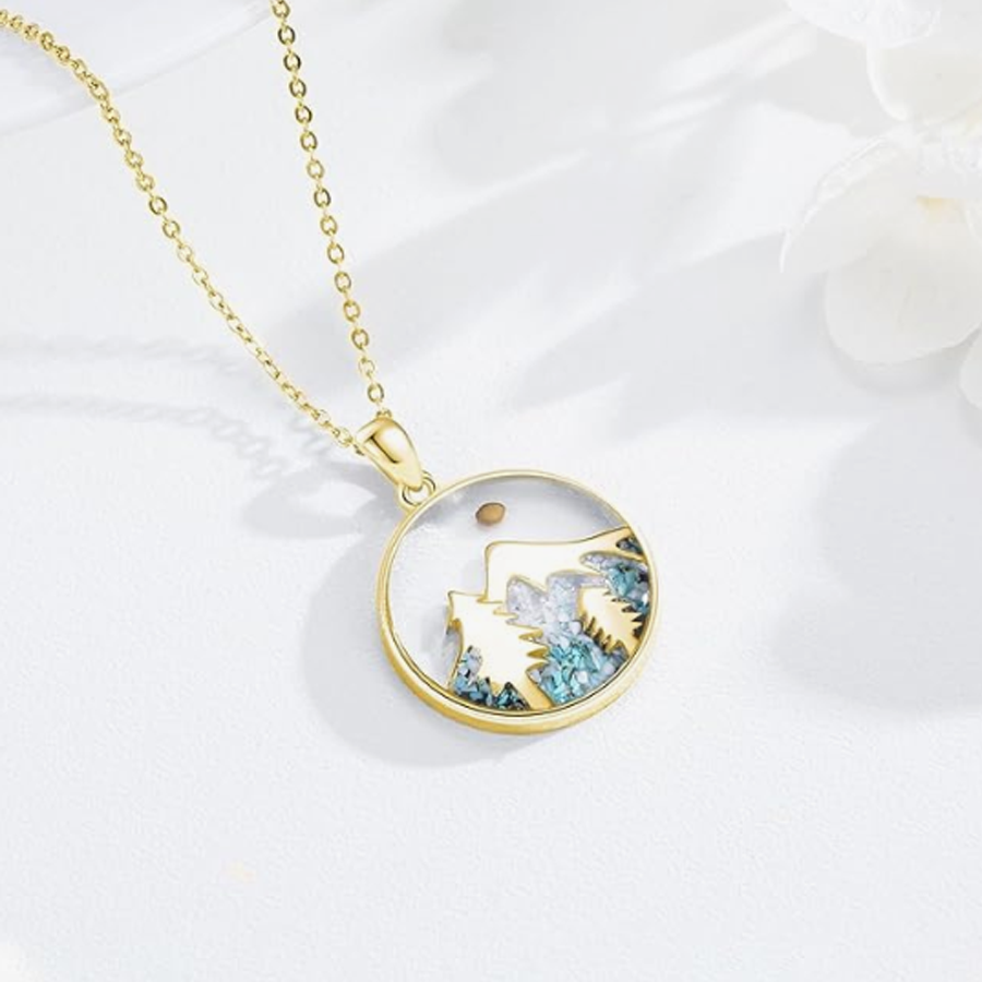 Sterling Silver with Yellow Gold Plated Turquoise Mountains & Mustard Seeds Pendant Necklace-3