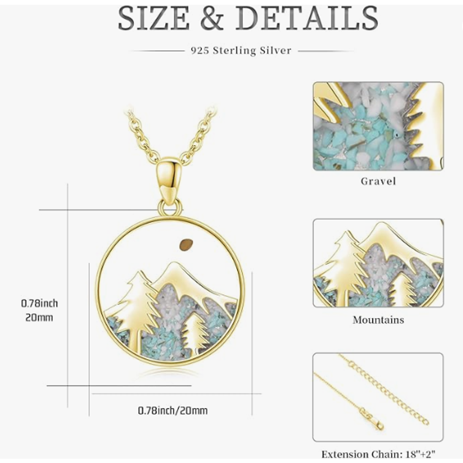 Sterling Silver with Yellow Gold Plated Turquoise Mountains & Mustard Seeds Pendant Necklace-4