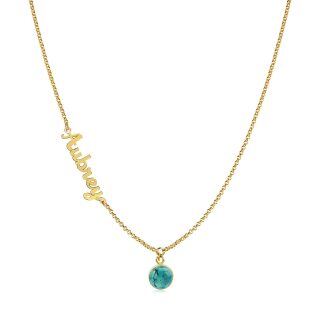 Sterling Silver with Yellow Gold Plated Turquoise Personalized Name Pendant Necklace-17