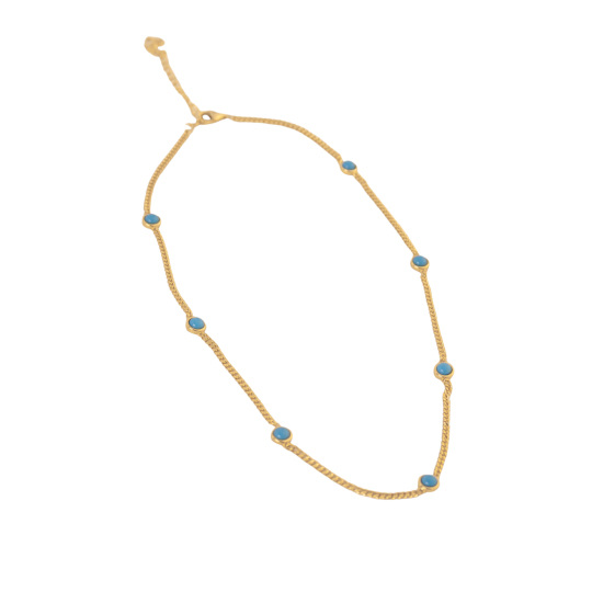 Sterling Silver with Yellow Gold Plated Turquoise Round Metal Choker Necklace