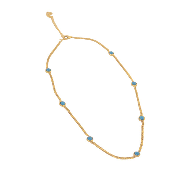 Sterling Silver with Yellow Gold Plated Turquoise Round Metal Choker Necklace-3