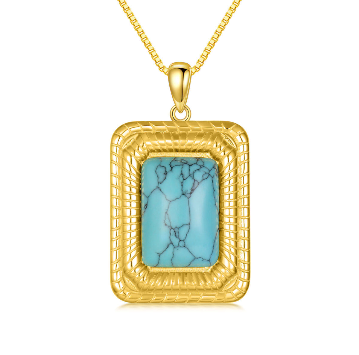 Sterling Silver with Yellow Gold Plated Turquoise Square Pendant Necklace-1