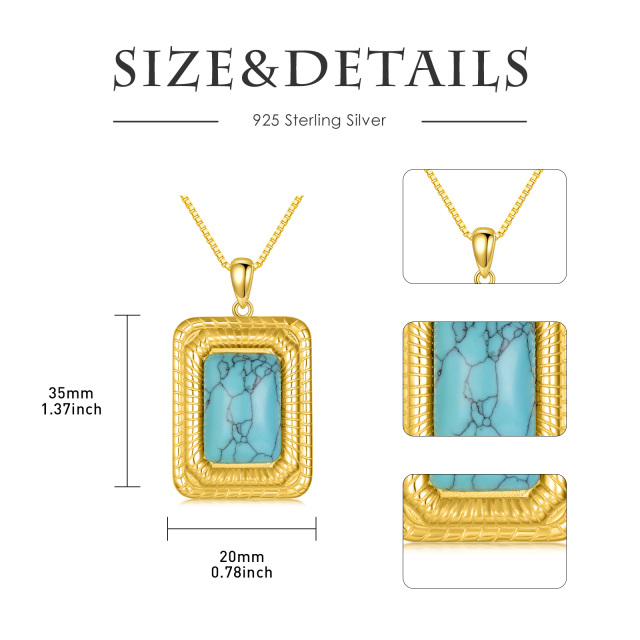 Sterling Silver with Yellow Gold Plated Turquoise Square Pendant Necklace-5