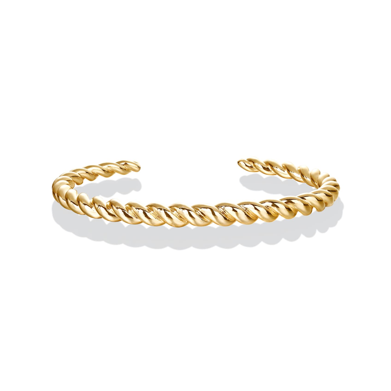 Sterling Silver with Yellow Gold Plated Twisted Chunky Lightweight Everyday Bangle Bracelet-1