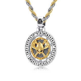 Sterling Silver with Yellow Gold Plated Viking Rune Pendant Necklace for Men-8