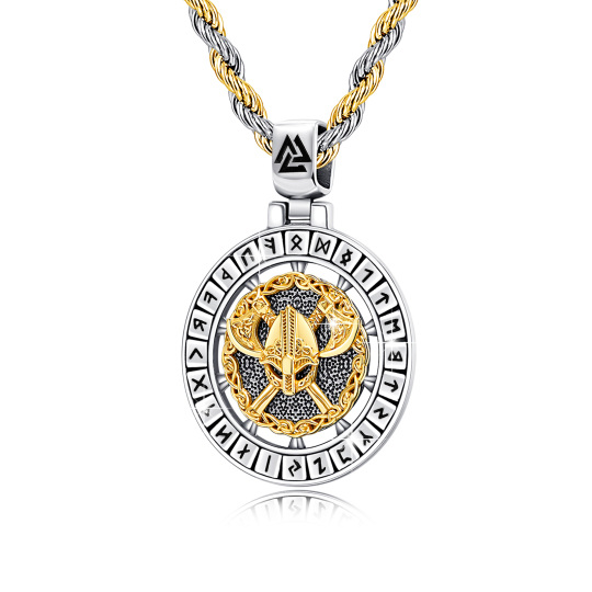 Collana da uomo in argento sterling con ciondolo a forma di runa vichinga placcato oro giallo