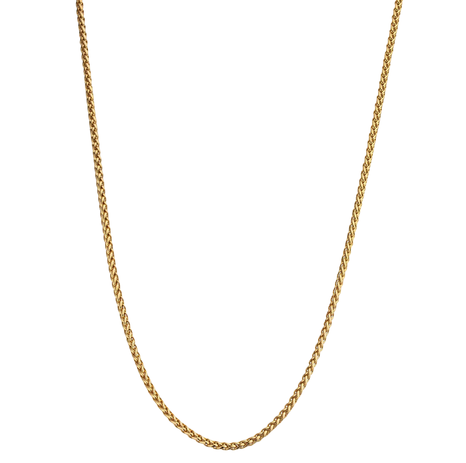 Collar de cadena de espigas de trigo de 3 mm para hombre en plata de ley con baño de oro amarillo.-1