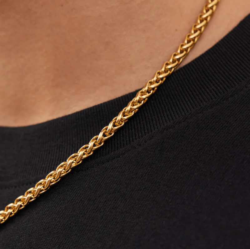 14K Gold Wheat Chain Necklace for Men 5mm-3