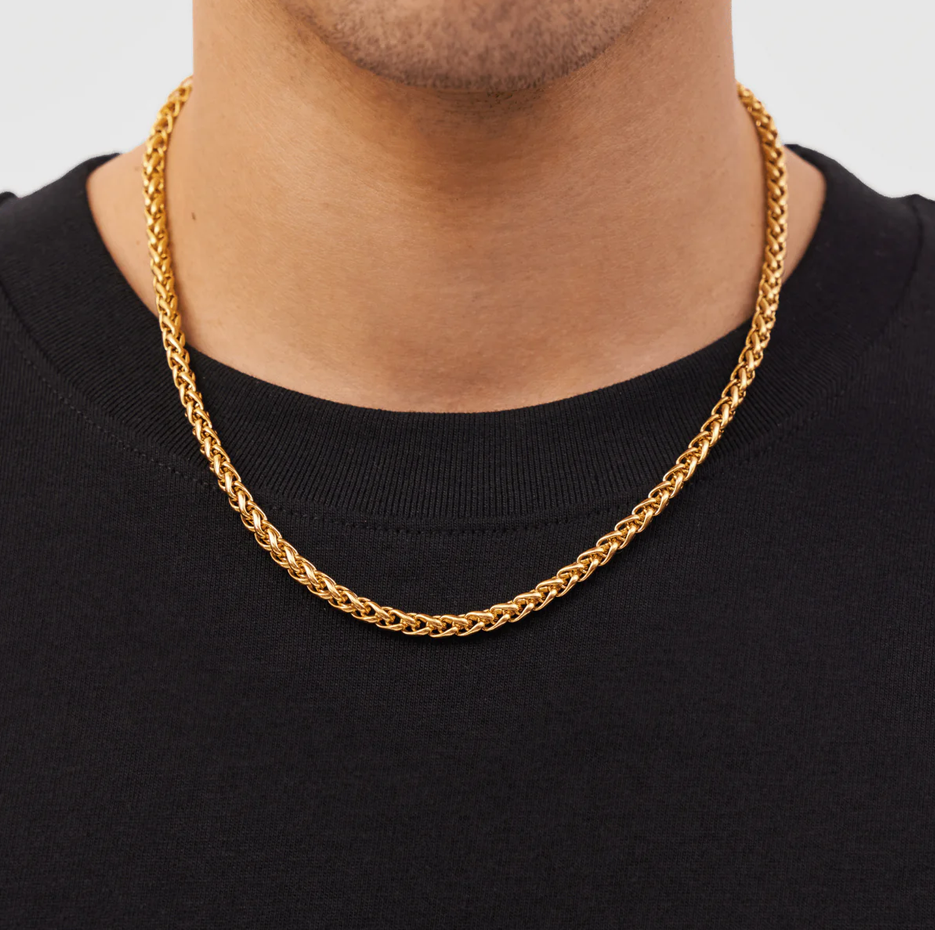 Collar de cadena de trigo de oro de 14 quilates para hombre de 5 mm-2