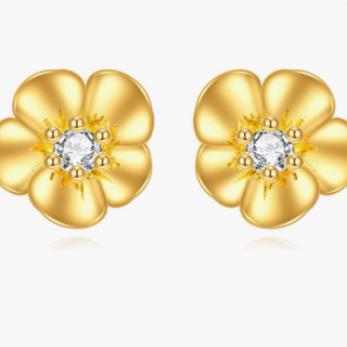 Sterling Silver with Yellow Gold Plated Cubic Zirconia Wildflowers Drop Earrings-2