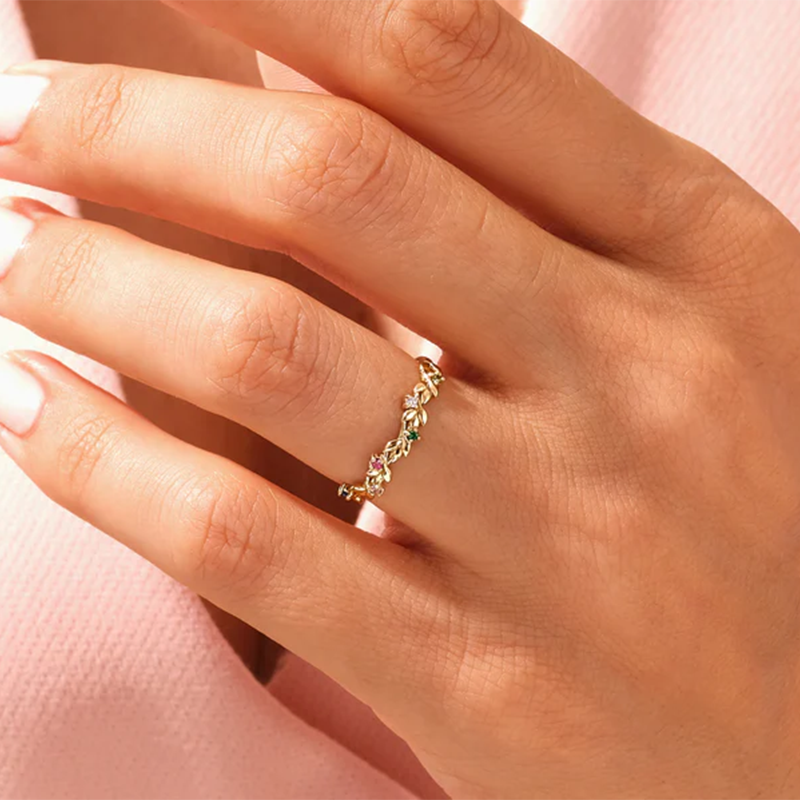 Anillo de flores silvestres con circonita cúbica vermeil de oro para mujer-2