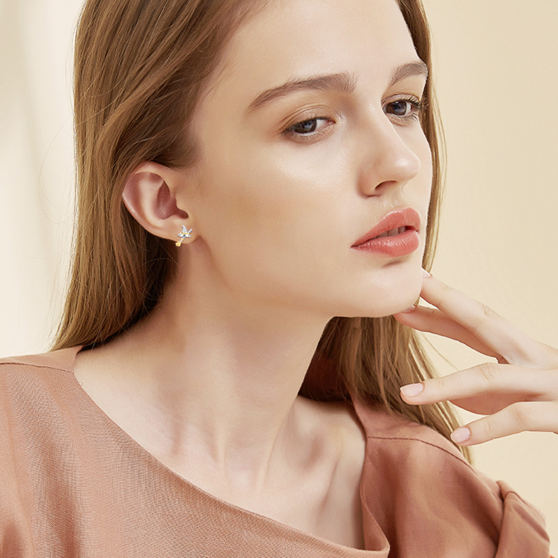 Sterling Silver with Yellow Gold Plated Witch Stud Earrings-2