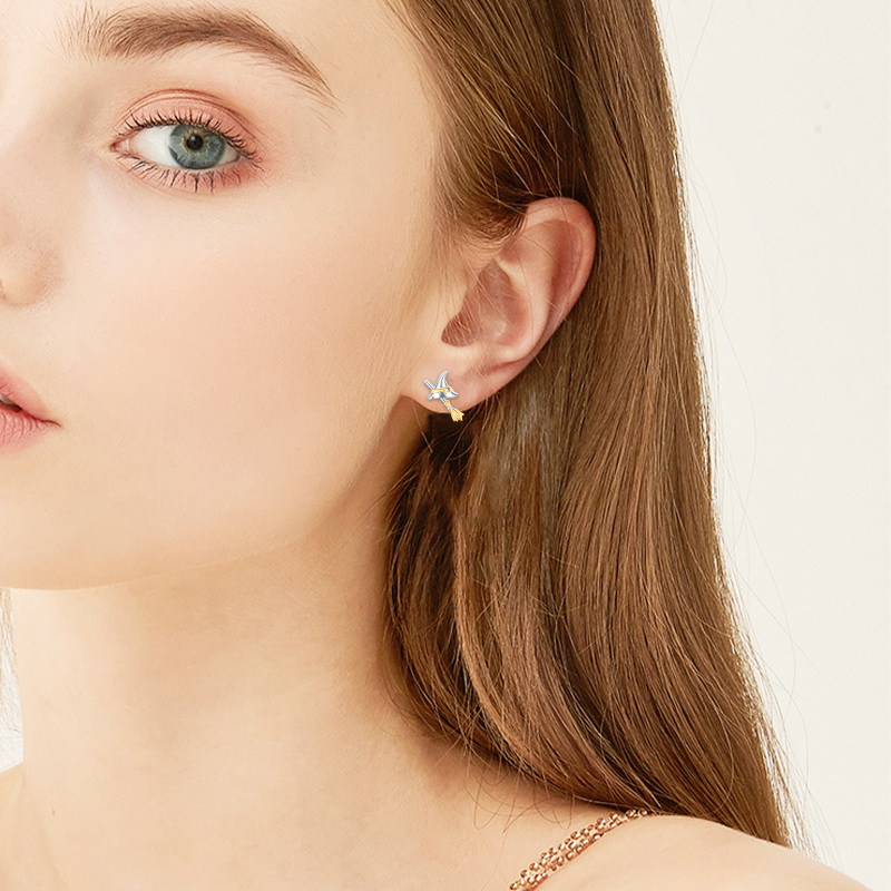 Sterling Silver with Yellow Gold Plated Witch Stud Earrings-4